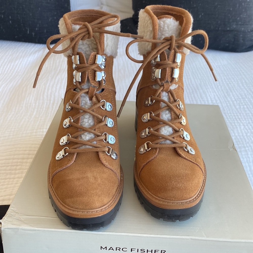 Marc Fisher Brown Multi Suede Boot with Shearling Cuff 6.5